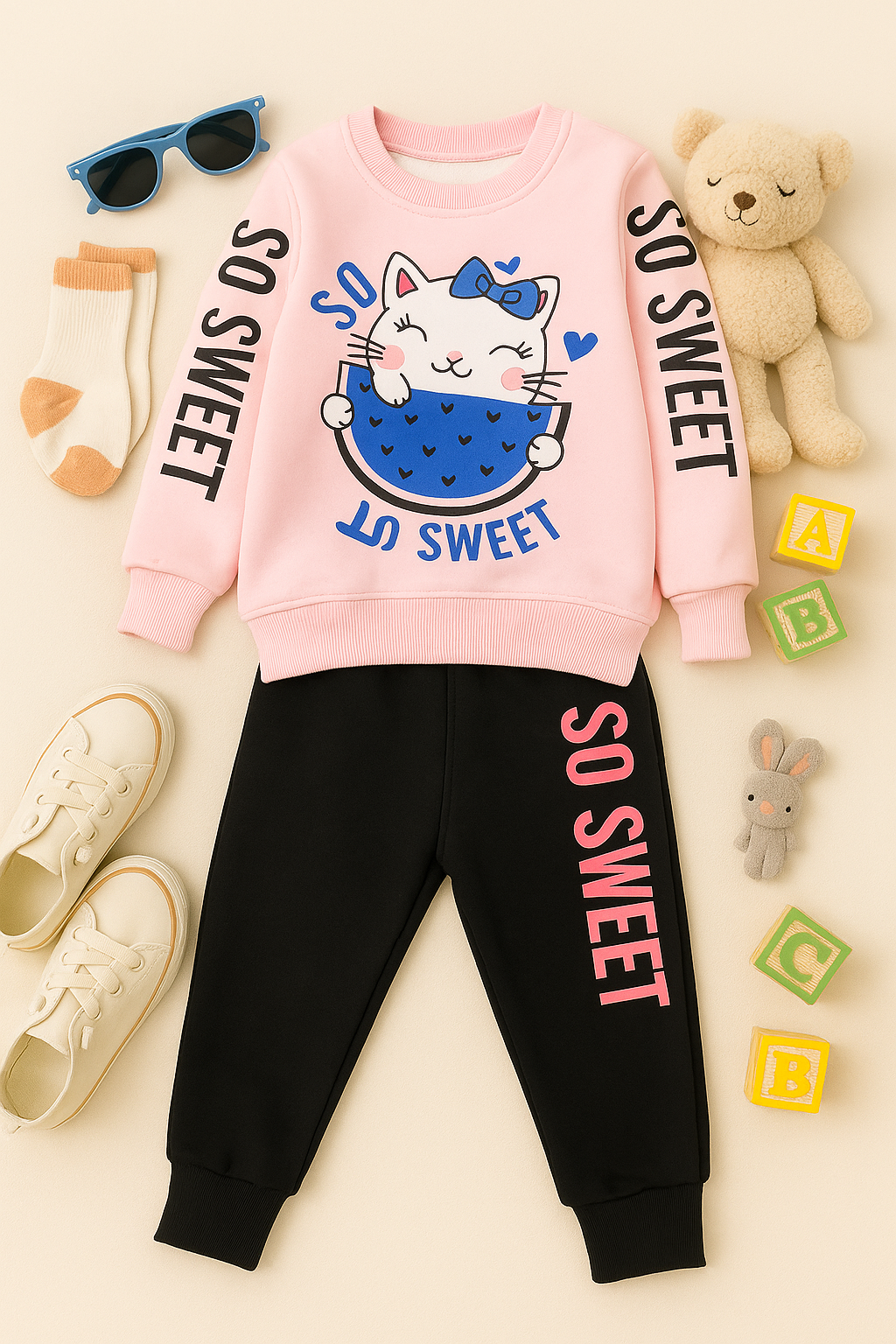 Girls So Sweet Cat Fleece Tracksuit