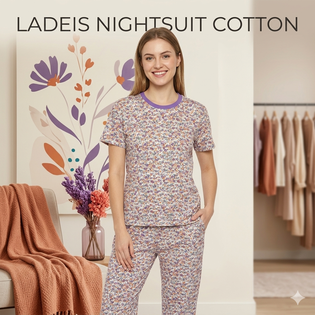Ladies Premium Cotton Night Suit – Soft & Comfortable Sleepwear