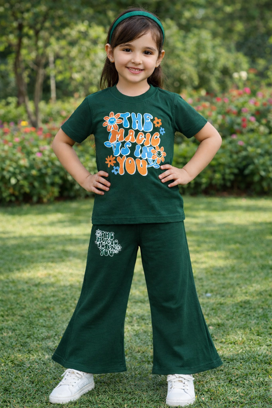 Girls Premium Green Printed Summer Set