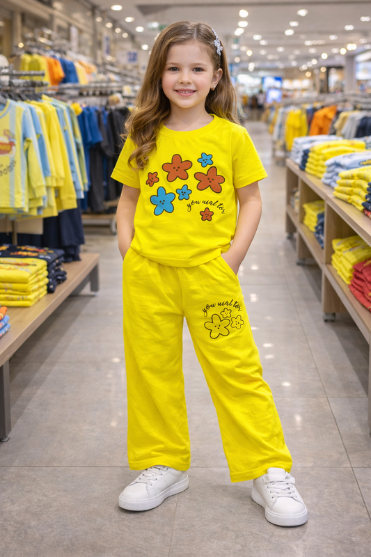 Bright Yellow Floral Kids Trendy Set