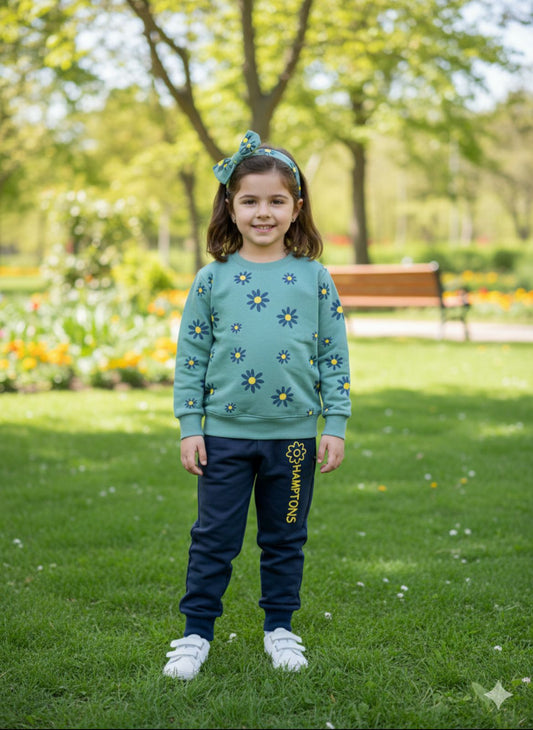 Girls Winter Tracksuit – Floral Printed Cozy Set
