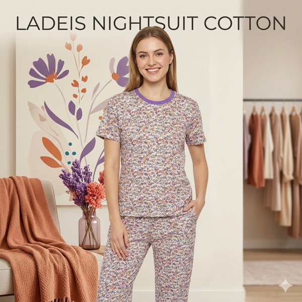 Ladies Premium Cotton Night Suit – Soft & Comfortable Sleepwear