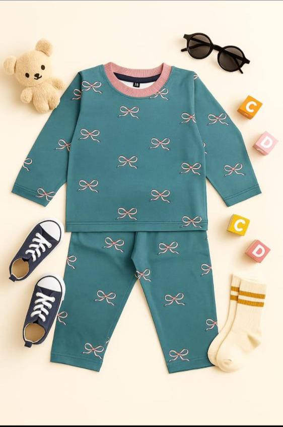 Girls Bow Print Mid Season Tracksuit