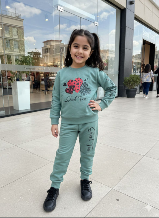 Girls Winter Fleece Tracksuit – Sweet Time Printed Set