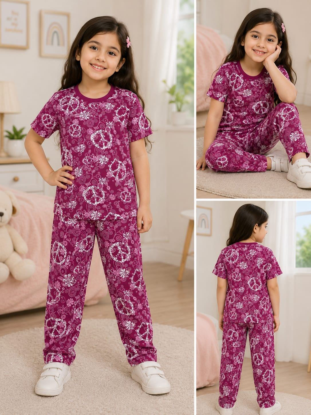 Kids Cute Printed Night Suit – Soft & Comfortable Sleepwear for Girls