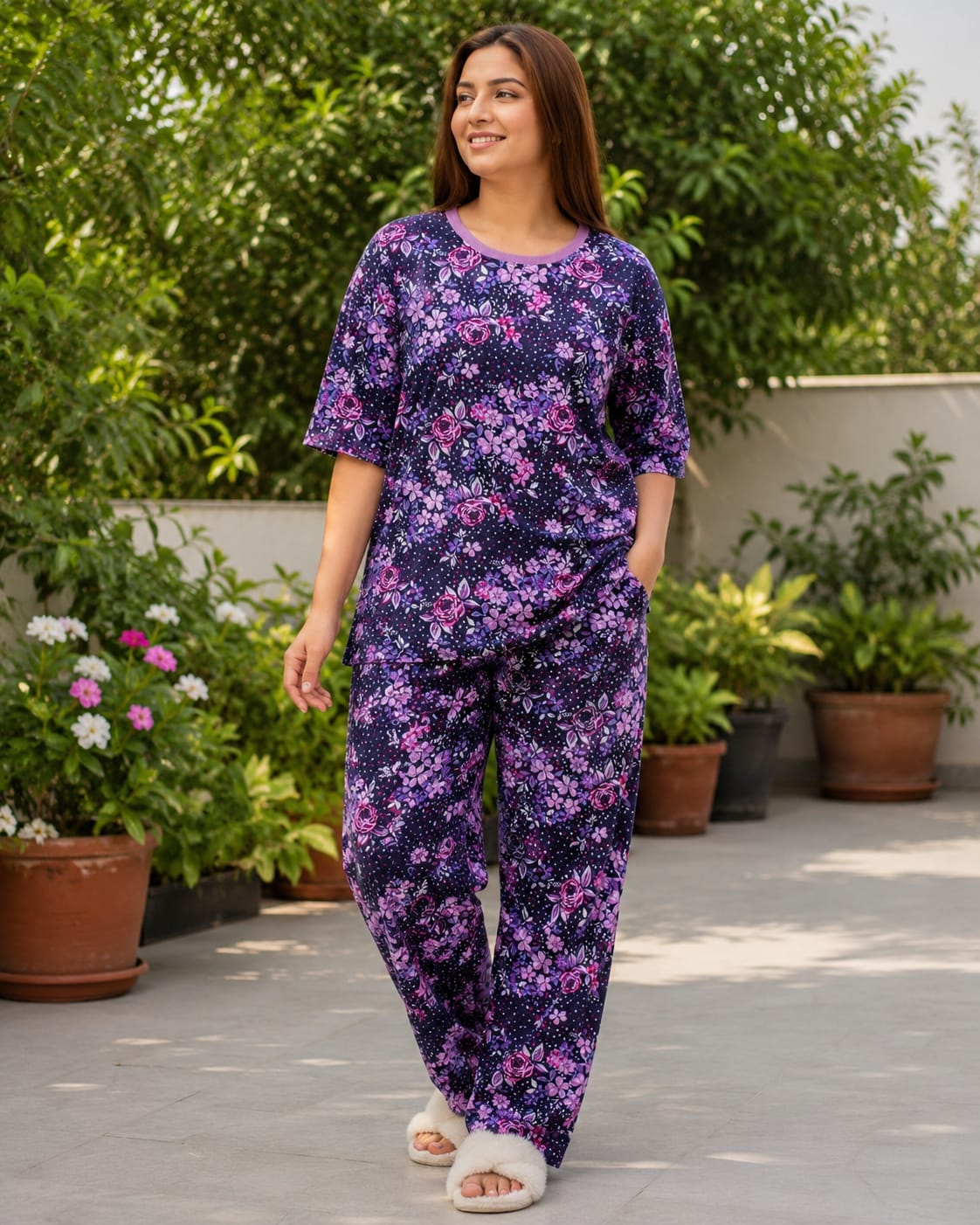Ladies Premium Cotton Night Suit – Soft & Comfortable Sleepwear
